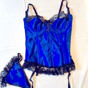 New Bustier Satin and Lace Corset and Thong Set